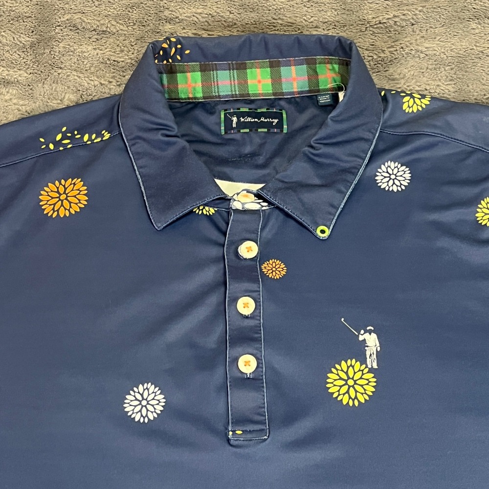 William Murray Golf Mens‎ XL Navy Blue Floral Mum Performance Polo Shirt